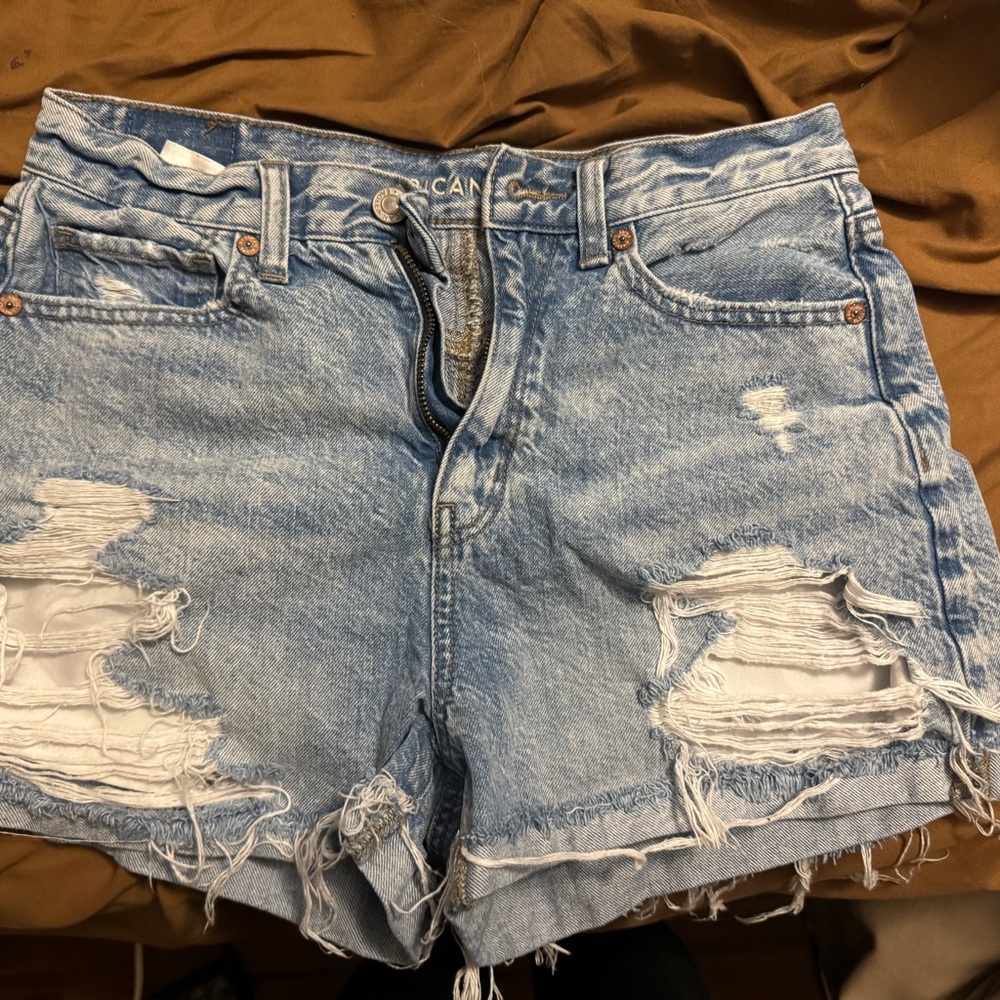 American Eagle Outfitters Women's Distressed Blue Denim Shorts